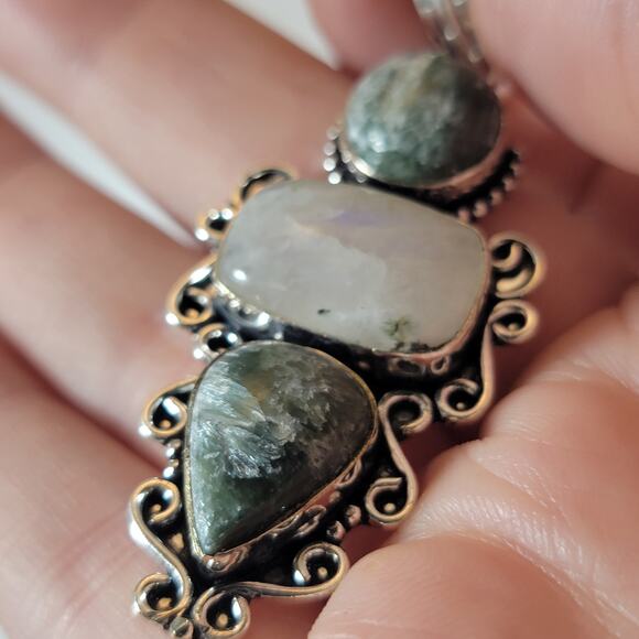 Seraphinite & Moonstone Handmade Pendant – Sterling Silver Natural Stone Gift - Picture 2 of 10